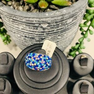 Turquoise with pink rhinestones silver Ring